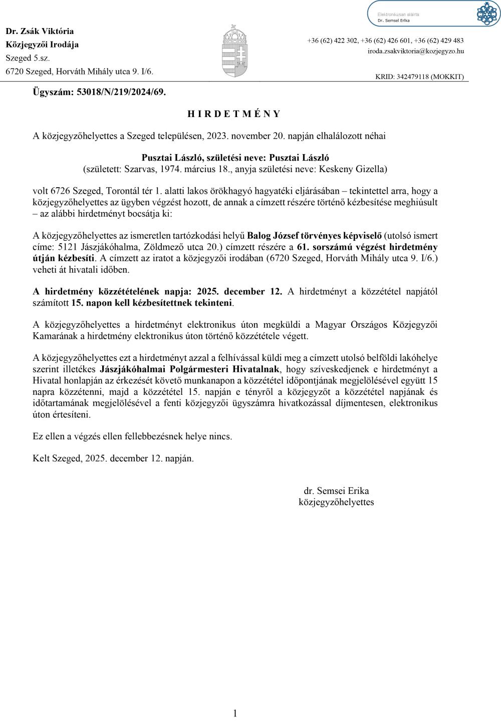 Hirdetmeny 2025 12 12